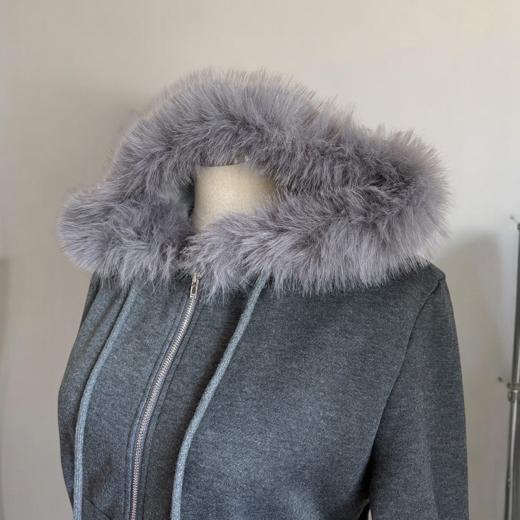 minimal fur double-zip hoodie