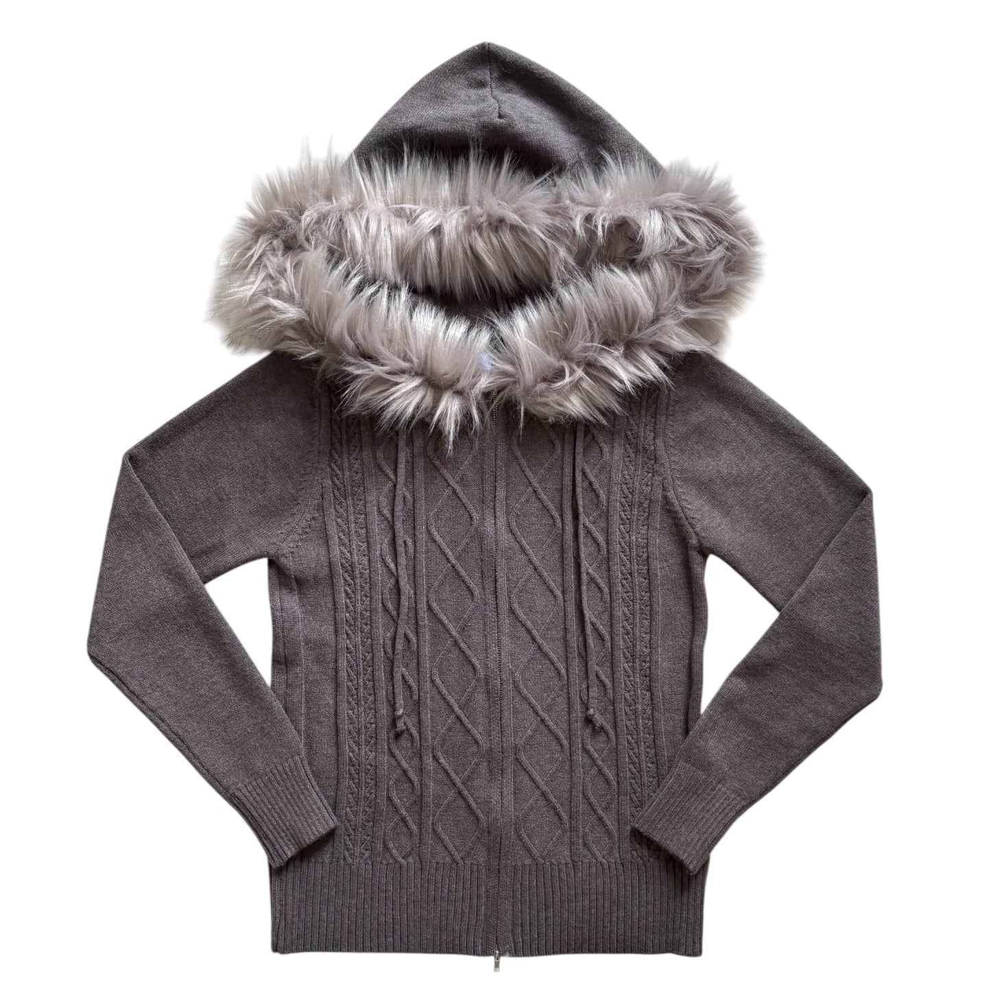 cable fur double-zip hoodie