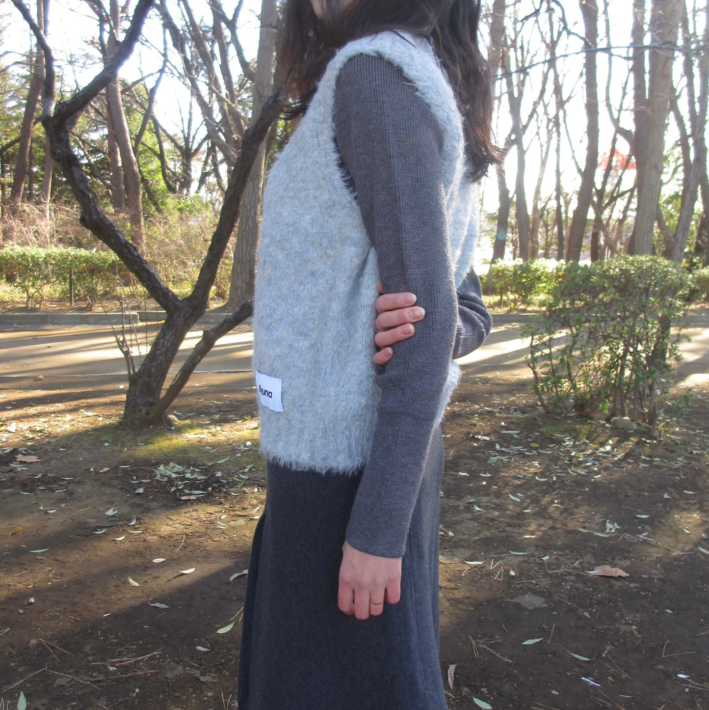 gray shaggy mix knit vest