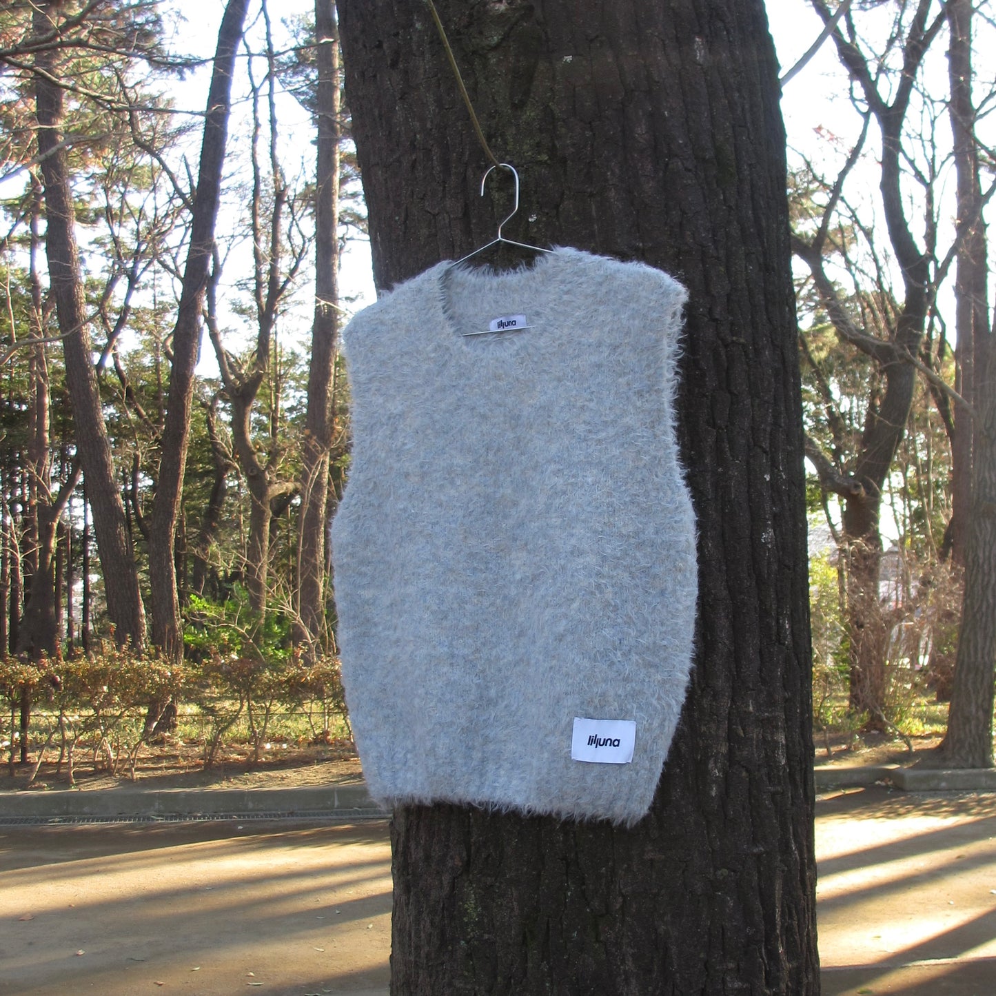 gray shaggy mix knit vest