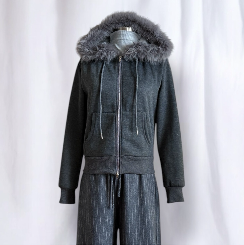 minimal fur double-zip hoodie