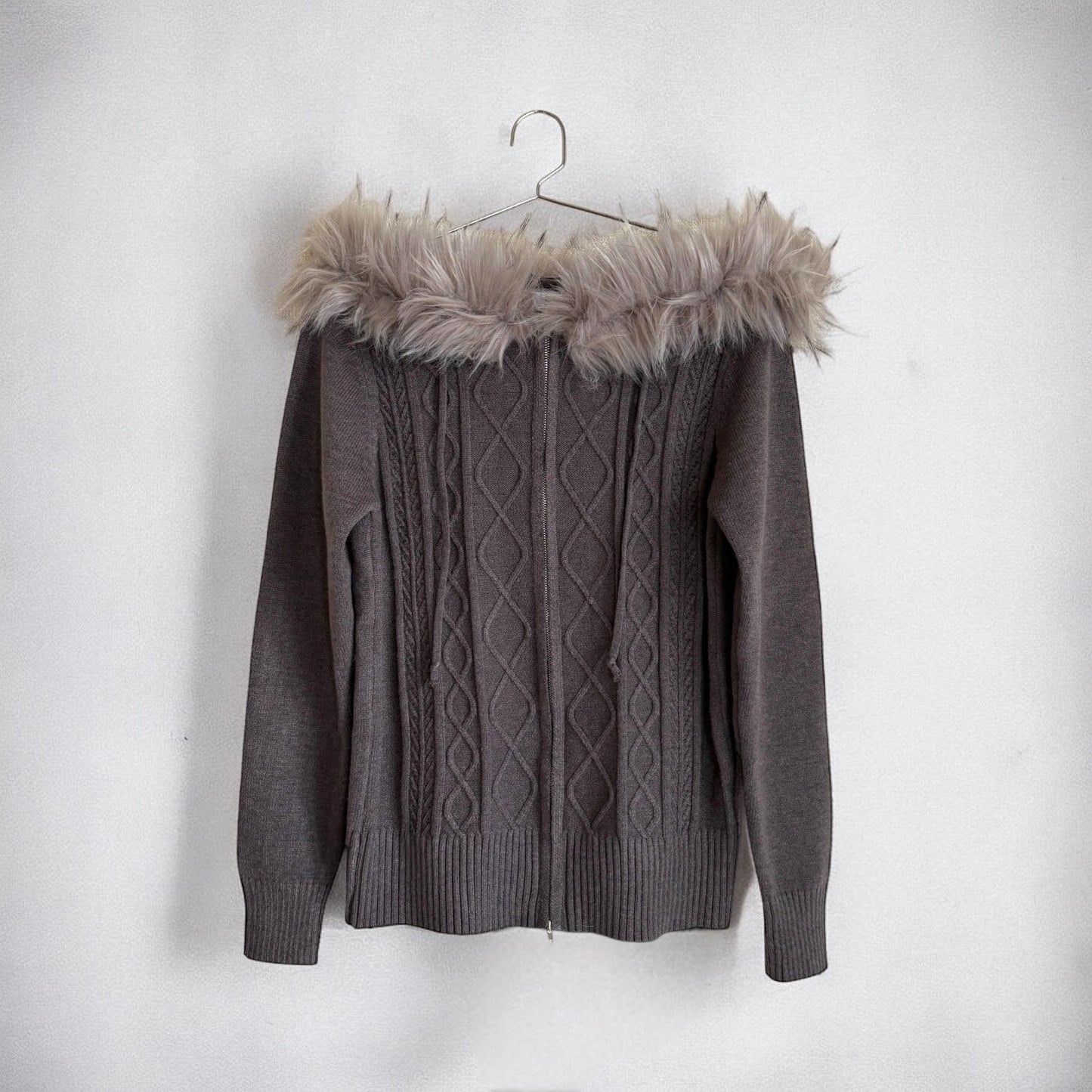 cable fur double-zip hoodie