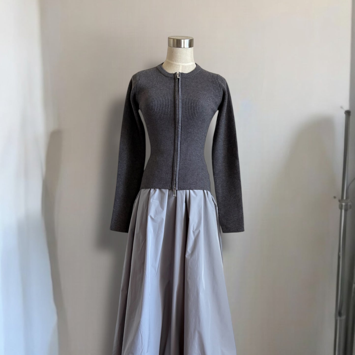 minimal double-zip cardigan
