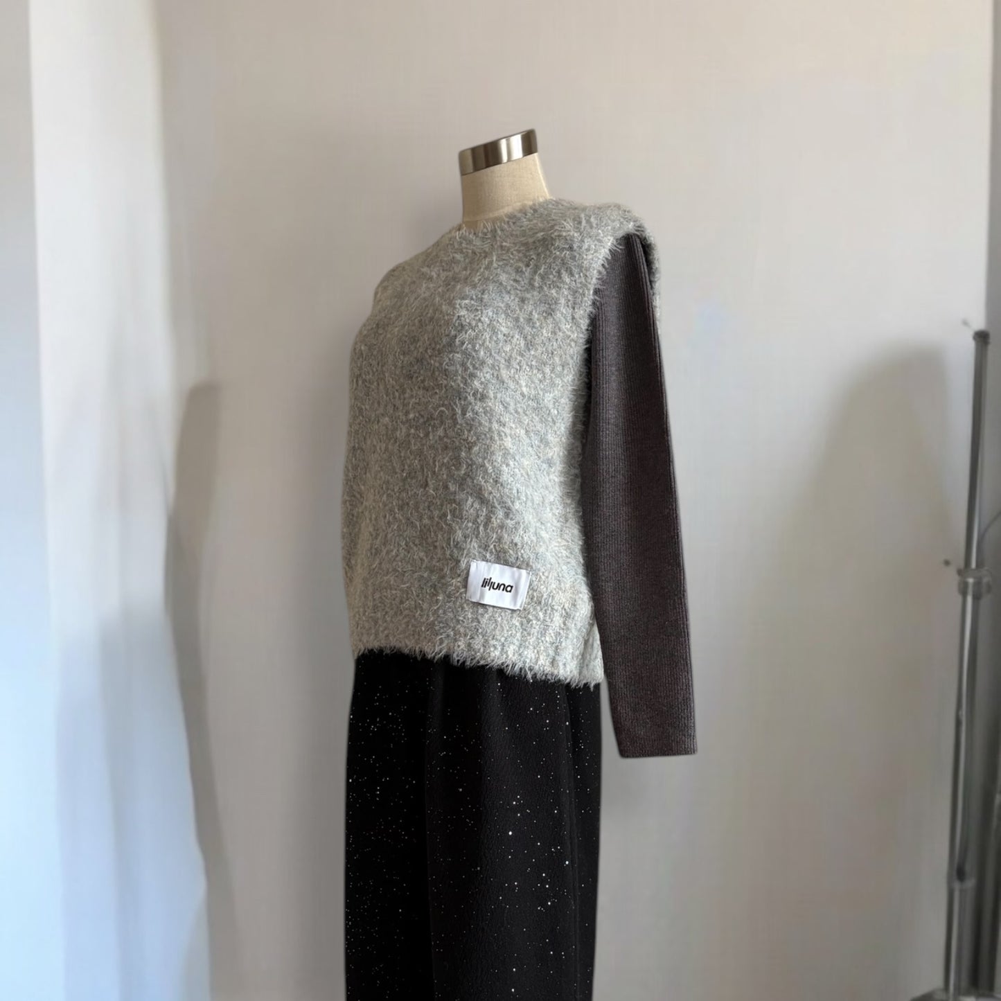 gray shaggy mix knit vest