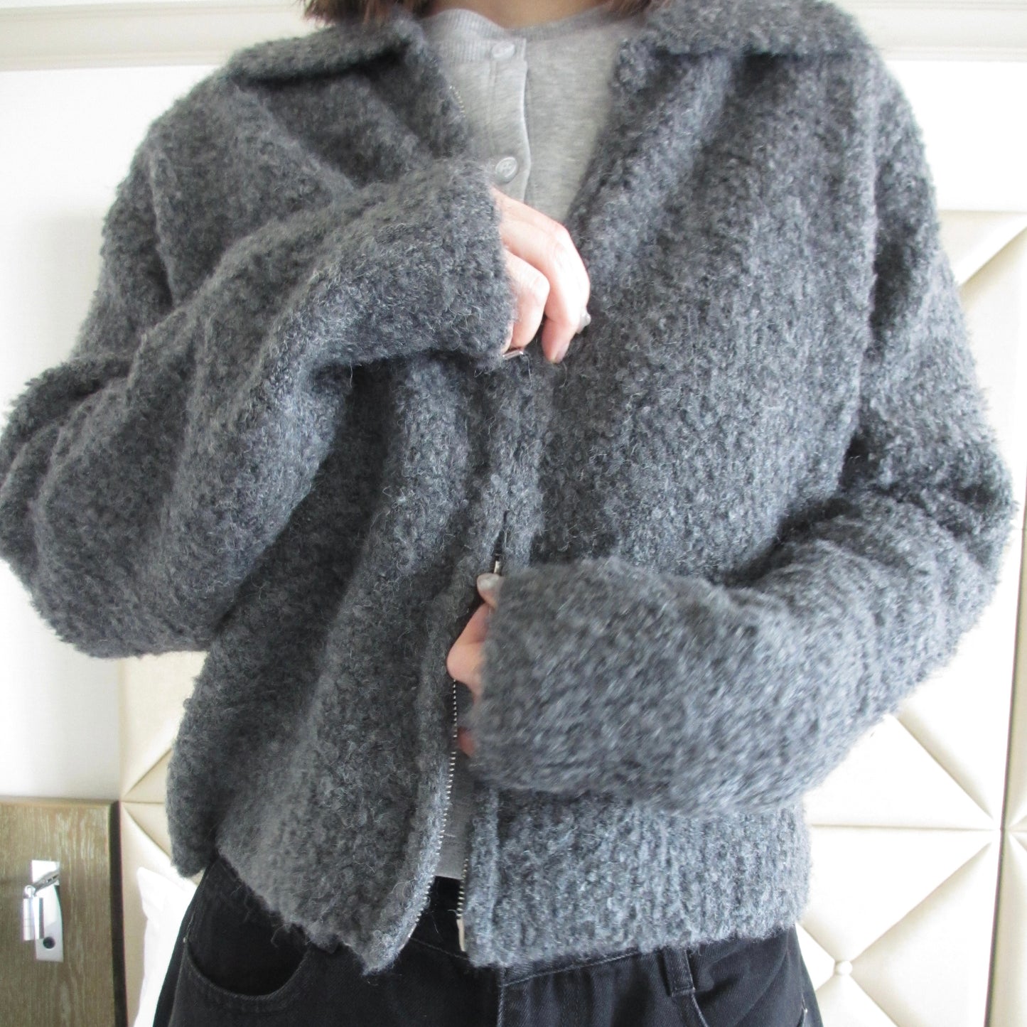 wool blend shaggy cardigan