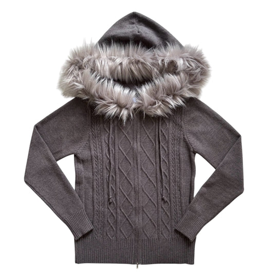 cable fur double-zip hoodie