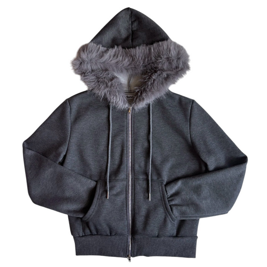 minimal fur double-zip hoodie