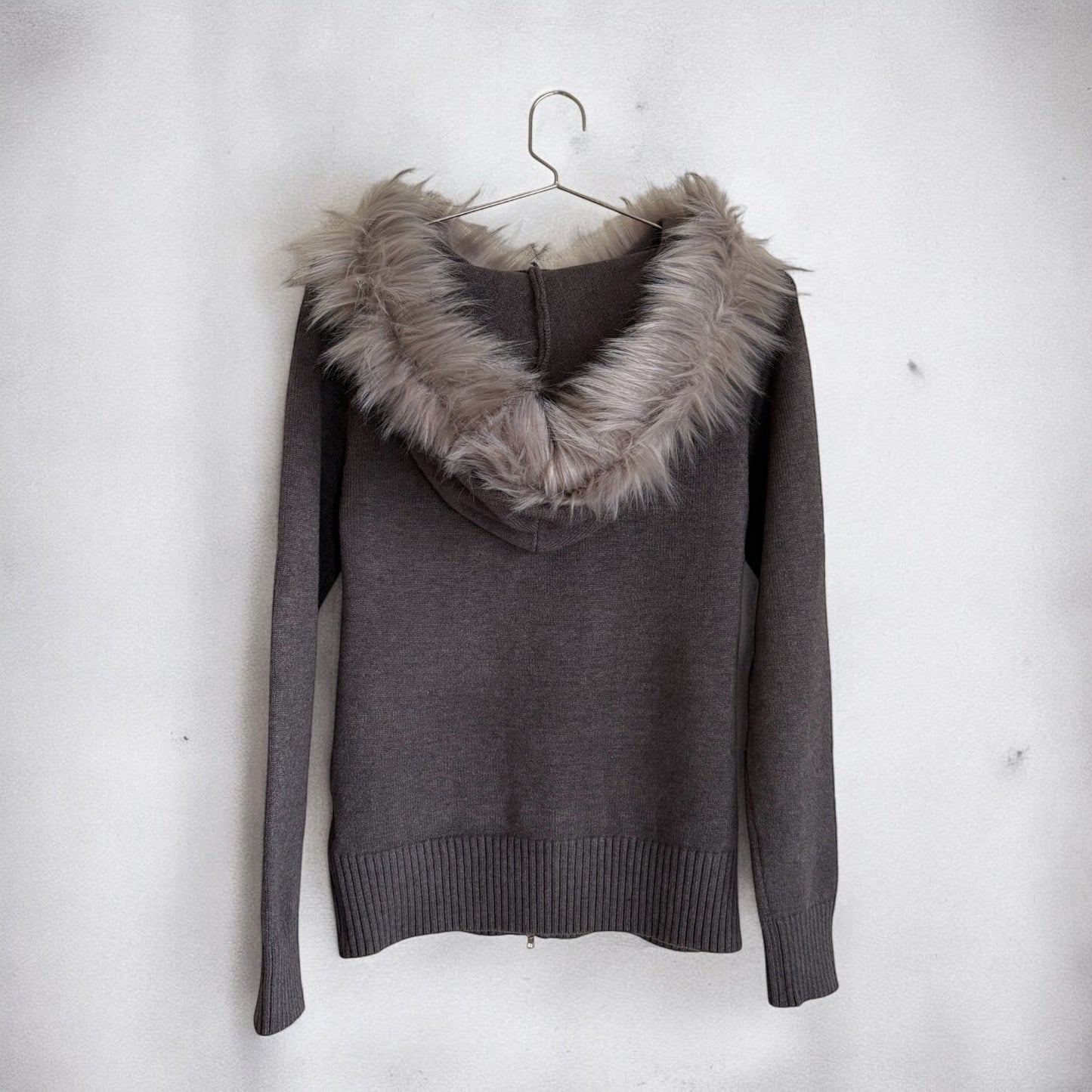 cable fur double-zip hoodie