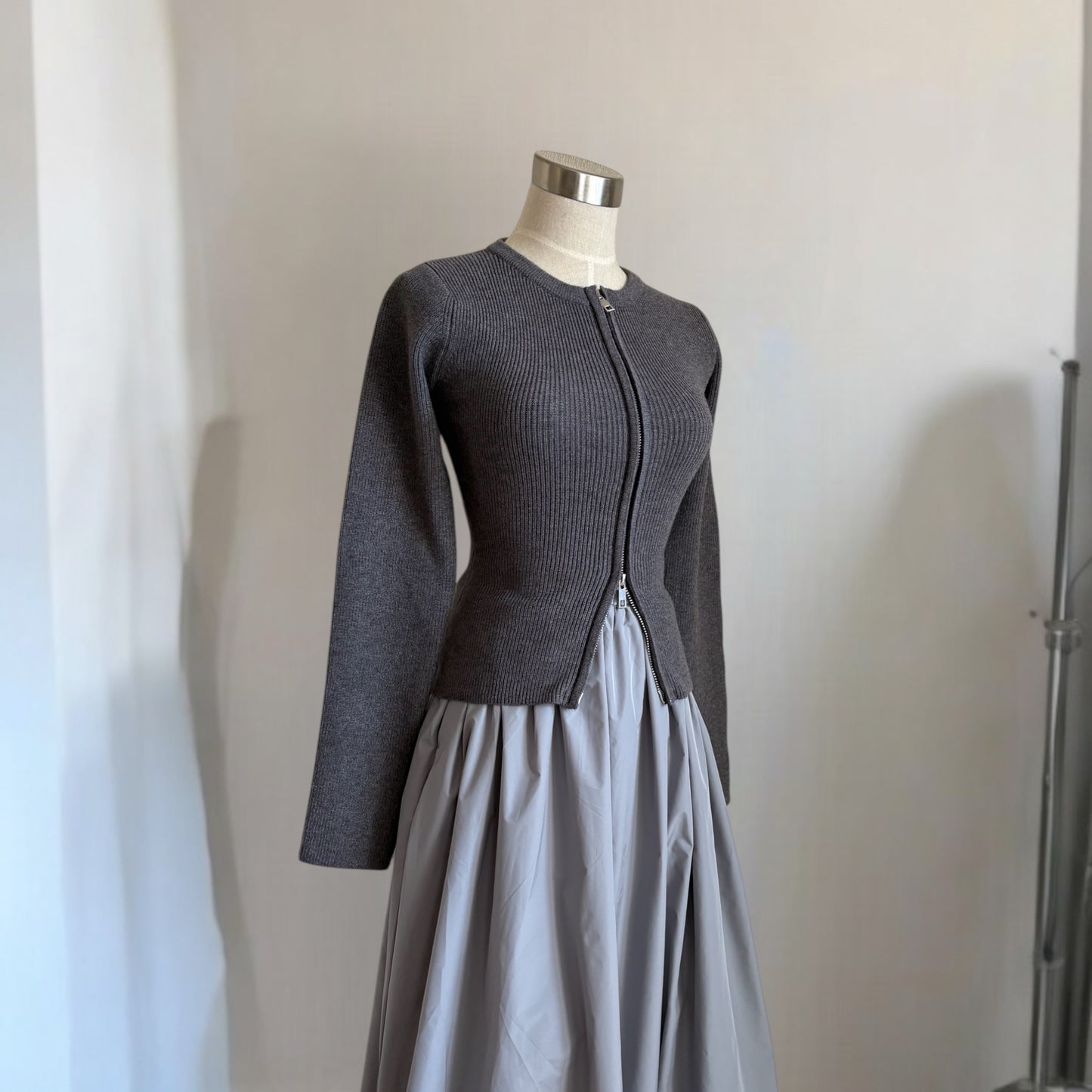 minimal double-zip cardigan