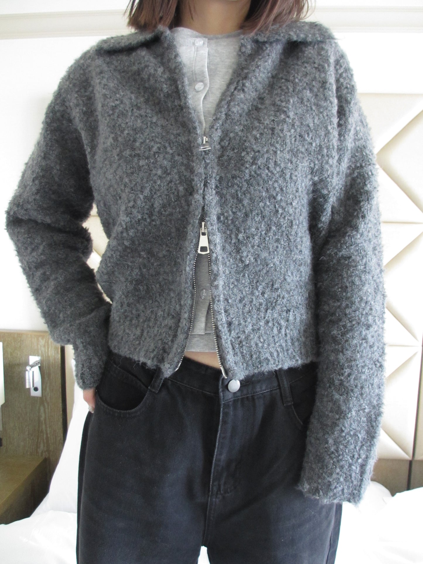 wool blend shaggy cardigan